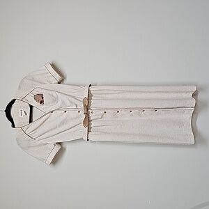 Vtg Missy H cream shirt dress, button front, belted, v-neck, S SLEEVE, sz 10